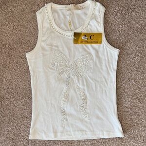Lizzette Collection White Bow Embellished Tank Top